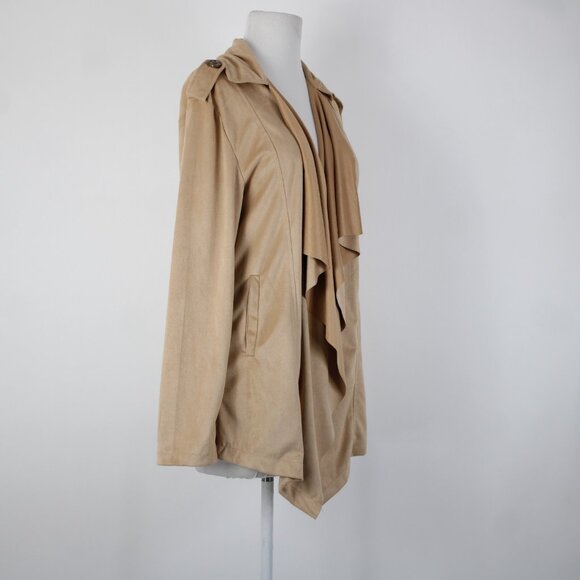 Wet Seal $40 Sz M Tan Waterfall Faux Suede 100% Polyester Wrap Sweater - Picture 9 of 16
